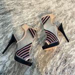 L'Agence L’Agence Black and Orange Striped Mesh Heels Photo 1