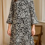 Madison Black White Floral Shift Dress Faux Leather Trim Women's Large Photo 0