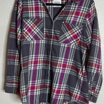 Mudd  Large Purple Plaid Flannel Button Up Shirt‎ Top Pockets Preppy Classic Boho Photo 0
