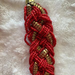 Braided Seed Bead and Mesh Chain Gold Color Necklace 💛 Red Photo 1