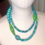 Sterling Silver JAY KING DTR  Green and Blue Turquoise Cabochon Long Necklace Photo 0