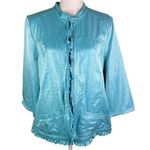 Chico's Shimmery Blazer Ruffle Edge 3 XL 16 Turquoise Photo 0