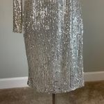 Vince Camuto Sequin One Shoulder Long Sleeve Sheath Cocktail Dress Silver Size 8 Photo 8