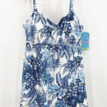 SWIM SOLUTIONS Swimsuit Dress Size 18 Swimdress NWT Blue Empire Floral One Piece Photo 2