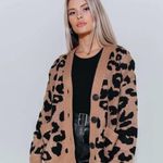 Kittenish  Tan & Black Cardigan Leopard Print Knit Cardigan Size M/L Photo 0