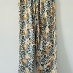 Anthropologie Drew Cream Gold Blue Wide Leg High Rise Trouser Satin Pants S Photo 1