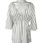 FAVLUX White Black Striped Half Bell Sleeve Deep V Neck Romper Shorts Size M Photo 0