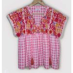 THML Anthropologie Bohemian Gingham Geometric Embroidered Blouse Top Shirt Sz M Photo 0