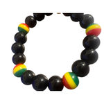 Glass Bead Rasta Stretch Bracelet Black Red Yellow Green 22.20g Sitting at 6" Photo 2