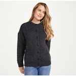 The Irish Store Aran Woollen Mills Charcoal Irish Cable Merino Wool Cardigan Gray Size L Photo 2