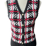 Vintage Red, White, & Black Patterned Knit Vest Petite Medium Red Size undefined Photo 0