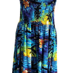 Aloha Hut Hawaii Smocked Maxi Dress Tropical Print Summer Beach OS One Size Blue Size undefined Photo 0