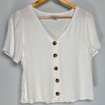 Urban Romantics White Button Up Short Sleeve Blouse Top Minimal Coastal Grandma Cottagecore Chic Photo 0
