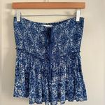 Molly green boho floral blue and white smocked strapless cropped top Photo 0