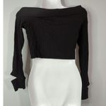 LNA Una Top Black Tencel Blend Ribbed Long Sleeve Wide Neck Cropped Top Size M Photo 4