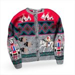 Vintage Skyr Knit Shetland Wool Sweater Native Art Buffalo Horse Rider Teepees Gray Size M Photo 11