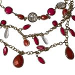 Vintage Multi Layered Gold Chain Statement Necklace Choker u Red Orange Clear Ge Photo 5