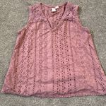 Joie  Women's Sleeveless Pink Eyelet Cotton Cropped Tank Top Photo 0