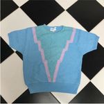 James Kenrob Vintage 70s  by Dalton Chevron Baby Blue Short Sleeve Sweater Vest L Photo 2