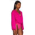 Lovers + Friends Hot Pink Megan Crepe Satin Surplice Blouson Sleeves Bodysuit Photo 5