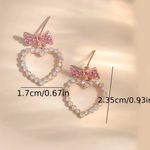 Sparkling Glass Accents Pink Bow & Heart Dangle Earrings Photo 3