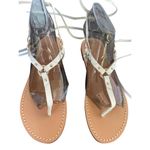 Pilcro  Anthropologie Harness Tie up White Leather Thong Sandals Size 8M Photo 8