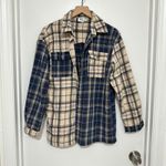 Princess Polly | Oversized Plaid Tan Navy Blue Button Up Shirt Jacket Shacket, 4 Photo 2