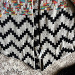 Dreamers Black and Cream Multicolor Chevron Cardigan with Floral Accents Size S Photo 4