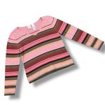 Emma James  Petite Striped Multicolor V Neck Sweater Pink Brown Large Photo 11