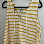 Old Navy Tank Top Mustard Yellow White Stripe Lace Up Front Casual Sleeveless Photo 1