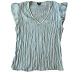 Y2K sequin trim crinkled chiffon cap sleeve top Blue Size L Photo 0