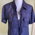 Equipment  Knox Corset Linen Short Sleeve Blue Shirt Lace Up Short Dress Sz Small Photo 3