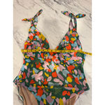 J.Crew Floral One Piece Swimsuit Green V Neck Tie Straps Size 14 Photo 4