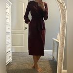 Tie front long sleeve midi dress in wine Photo 1