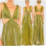 Mac Duggal  Pleated Metallic Cutout Gown Maxi Dress Chartreuse Green Size M UB Photo 1