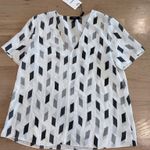 Theory short sleeve a line top brush grey multi print silk blouse medium NWT Photo 2