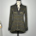 Laila Jayde (XS) Shimmer Stripe Collar Long Sleeve High Low Metallic Knit Top Black Photo 8