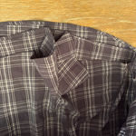 Amazing Lace  Charcoal Plaid Button-Down Shirt Romper. Built in Shorts Photo 2