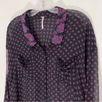 Free People Easy Rider Sheer Black Floral Print Buttondown Shirt Size Small Photo 1