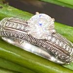 Vintage 925 AM Signed Sterling Silver CZ Solitaire Engagement Ring Size 7 Photo 1