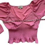 WAYF Target Pink Smocked Long Sleeve V Neck Crop Top Blouse large Photo 2