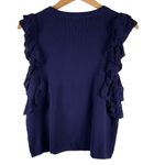 Anthropologie Knitted & Knotted CONSTANCE Navy Blue Ruffle Sleeve Knit Top Size Large Sweater Photo 5