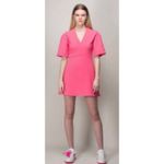 Ganni V-neck Flared Pink Stretch A-line Mini Dress EU 36 US 6 M Org $395 Photo 1
