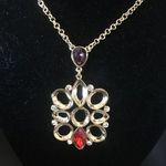 Tahari  Long chain Statement Necklace Red Pave Purp Photo 0