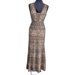 BCBGMAXAZRIA  Beige Black Aurora Embroidered Tulle Sleeveless Trumpet Gown 4 Photo 4
