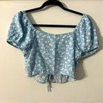 LA Hearts Pacsun/ Blue Floral Puff Short Sleeve Open Top With Front Tie Bows XS Photo 7