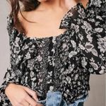 Sézane Sezane Black Jihane Blouse in Patchwork Floral Ruffle Scoop Neck Long Sleeve Photo 2