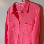 Lilly Pulitzer  Sea View Linen Button Down Shirt in Pink Size Medium Photo 1