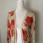 Anthropologie Guinevere cream & pink floral knit open front cardigan sweater, S Photo 3