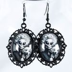 Handmade Alien Aristopaw Gothic Victorian Alien Woman & Pyrenees Puppy Earrings Photo 0
